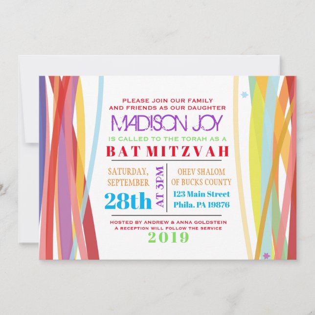 Lignes simples Bat Bar Mitzvah Invitation (Devant)