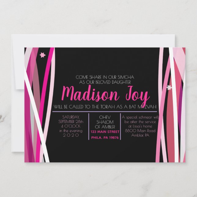 LIGNES SIMPLES Invitation BAT MITZVAH (Devant)