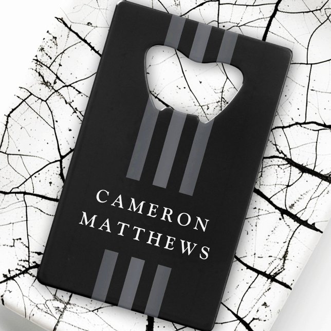 Lignes sombres élégantes moderne monogrammed noir (Elegant dark lines modern monogrammed black credit card bottle opener)