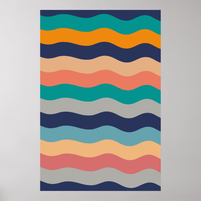 Lignes Vastes Rétro - Poster bleu Turquoise Orange (Devant)