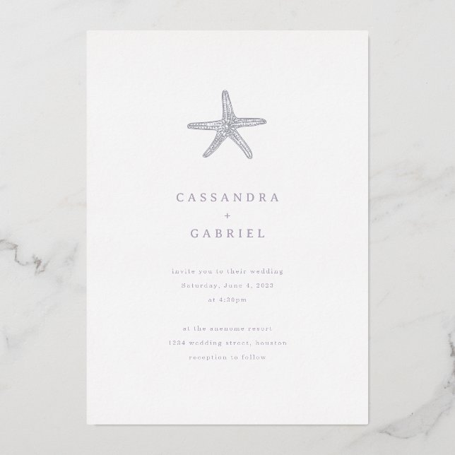 Lihue Mariage Argent Starfish Foil Invitation (Recto)