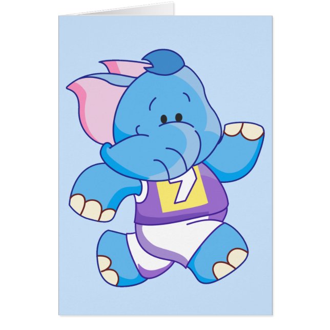 Lil Blue Elephant Running Blank Card (Devant)