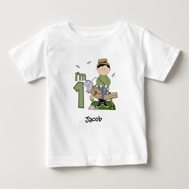 Lil Fishingman 1er anniversaire Baby T-shirt (Devant)