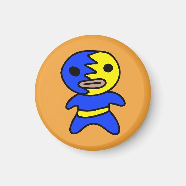 Li'l Lucha Libre Wrestler Magnet (bleu-jaune) (Devant)