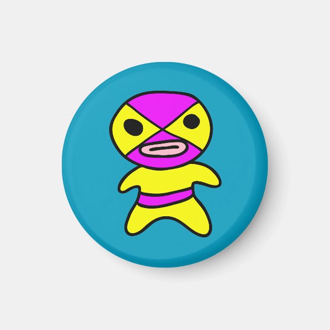 Li'l Lucha Libre Wrestler Magnet (rose-jaune) (Devant)