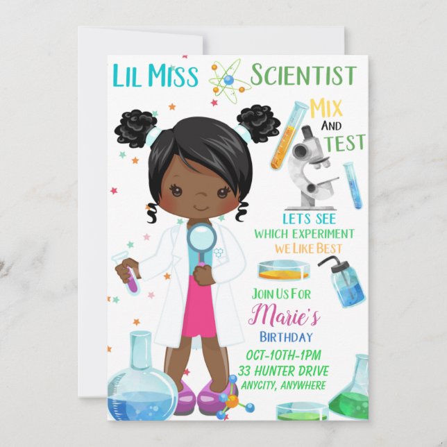 Lil Miss Scientist Carte d'invitation d'anniversai (Devant)