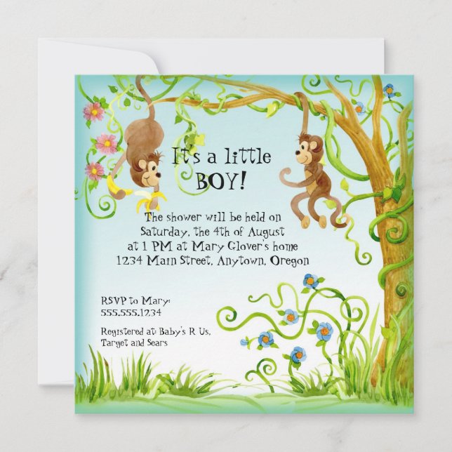 Lil Monkey, Boy Baby shower Invitation (Devant)