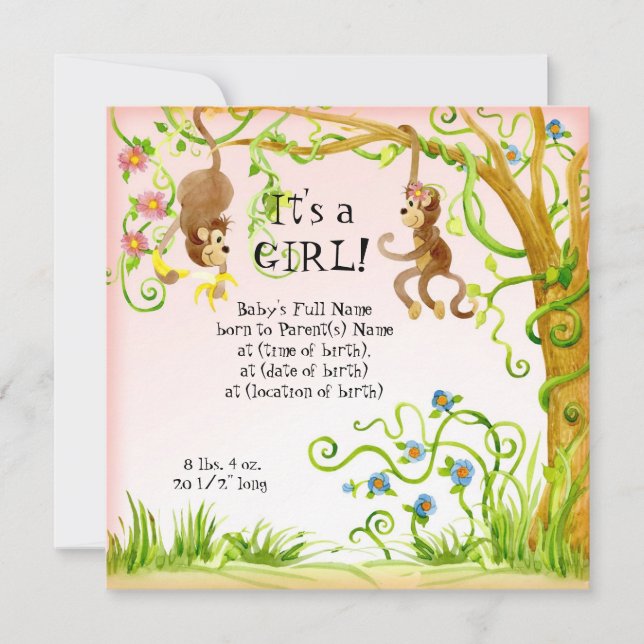 Lil Monkey, Fille Faire-part de naissance (Devant)