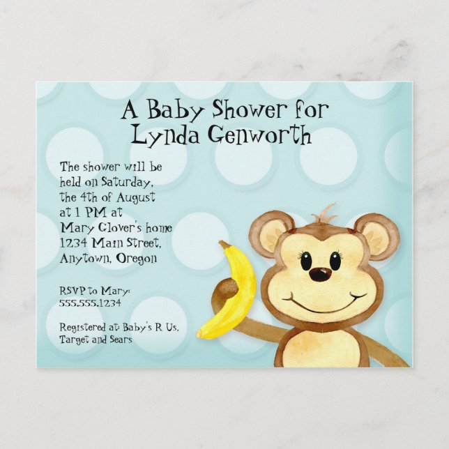 Lil Monkey, Invitation de la carte postale Baby sh (Devant)