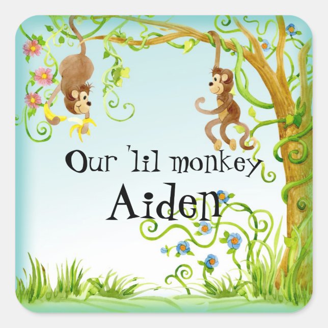 Lil Monkey, Sticker Baby shower garçon (Devant)