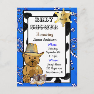 Lil Sheriff Teddy Bear Cowboy Invitation Baby show