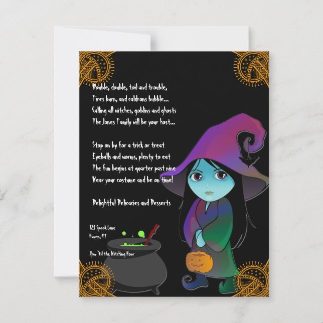 Lil' Witch in Rainbow Gown Halloween Invitation (Devant)