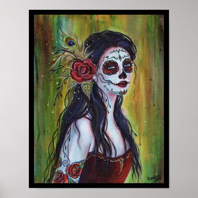 Lila day of the dead poster print par Renee Lavoie (Devant)
