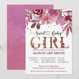 Lila et Gold Confetti Invitation Baby shower fille