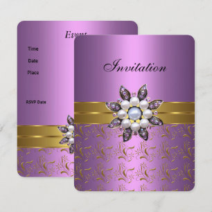 Lila Violet Or Invitation Bijou Floral Élégant Cla