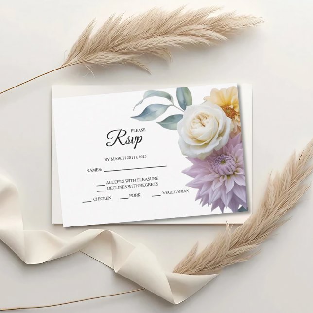 Lilac And Butter Yellow Floral Wedding RSVP Cards (Créateur téléchargé)