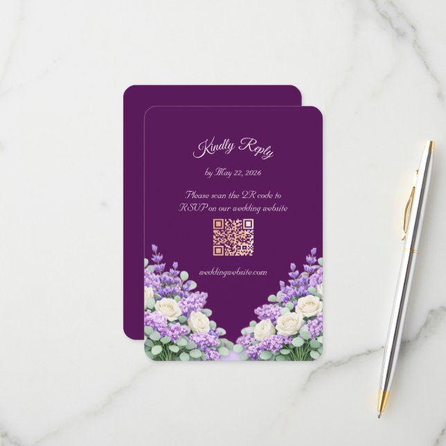 Lilac and Lavender RSVP Enclosure Card (Devant/Arrière en situation)