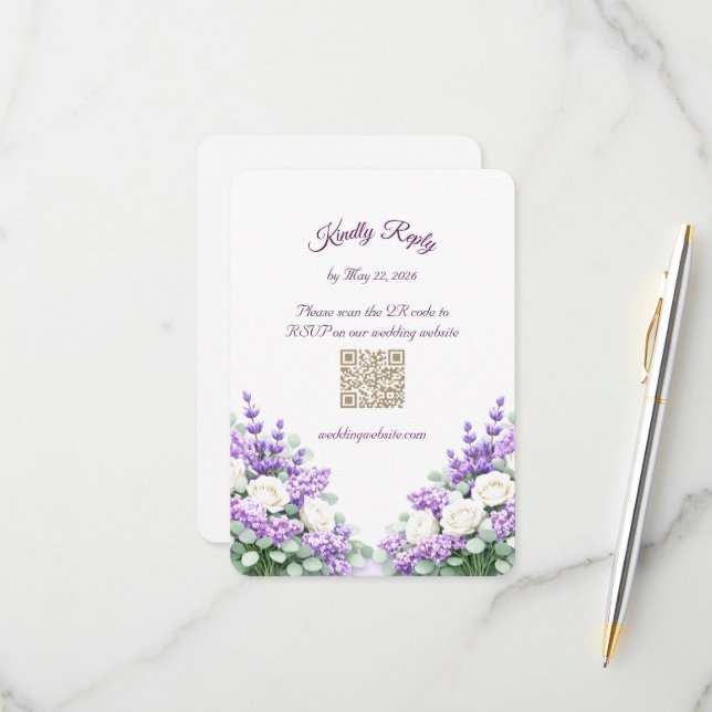 Lilac and Lavender RSVP Enclosure Card (Devant/Arrière en situation)