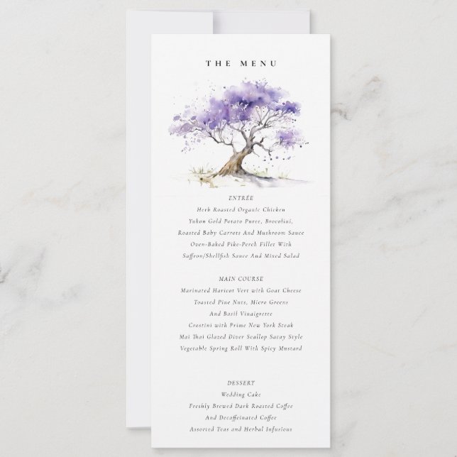 Lilac Aquarelle Jacaranda Arbre Mariage Carte Menu (Devant)