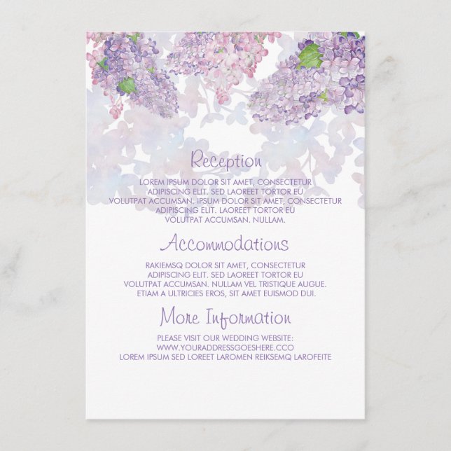 Lilac Aquarelles Information du Mariage Carte d'hô (Devant)