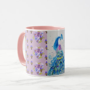 Lilac bleu Peacock mauve Aquarelle Peinture Mug