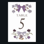 Lilac Boho Bows Mariage Numéro de table<br><div class="desc">Numéro de table Boho et mariage rustique avec illustration dessinée à la main de rubans avec des fleurs de couleur lilas.</div>