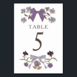 Lilac Boho Bows Mariage Numéro de table<br><div class="desc">Numéro de table Boho et mariage rustique avec illustration dessinée à la main de rubans avec des fleurs de couleur lilas.</div>