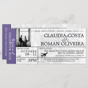 Lilac Brésil Mariage Boarding Pass Invitation