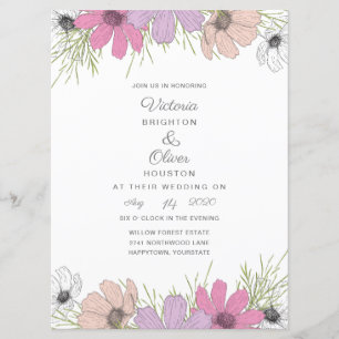 Lilac Cosmos Fleurs mariage invitations