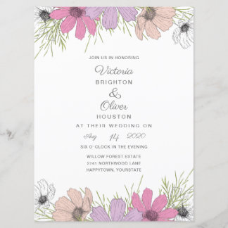 Lilac Cosmos Fleurs mariage invitations