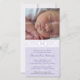 Lilac Damask Monogramme Baptême/Christening