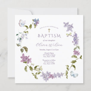 Lilac et papillons Baptême Invitation