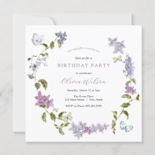 Lilac et papillons Invitation d'anniversaire