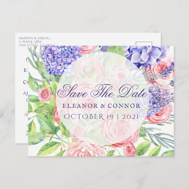 Lilac et Peony Sophisticated Faire-part de mariage (Devant / Derrière)