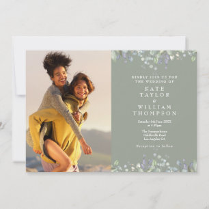 Lilac Feuillage Vert Sauge Photo Invitation Mariag