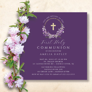 Lilac Fleurs Filles Première Communion Invitation