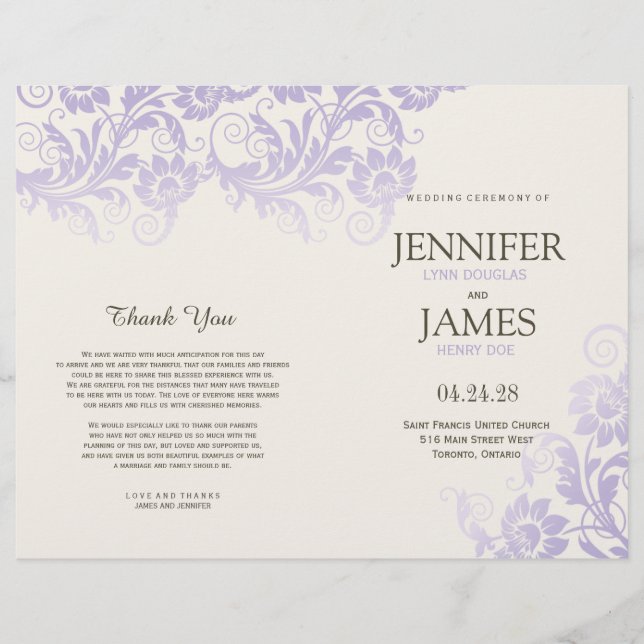 Lilac Fleurs Programmes De Mariage (Devant)