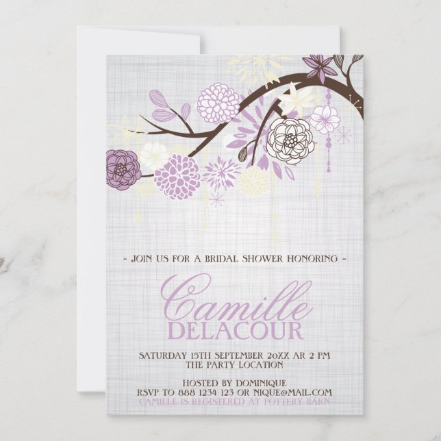 Lilac Fleurs Shabby Chic Bridal Shower Invitation (Devant)