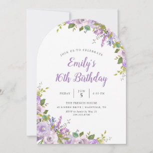 Lilac Floral Anniversaire Fête Invitation