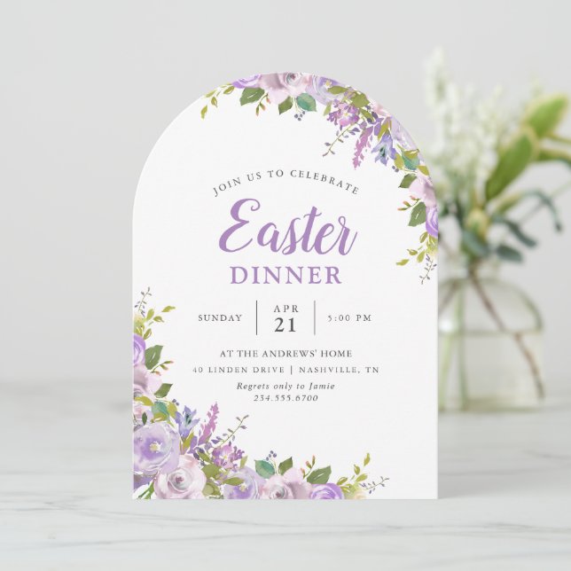 Lilac Floral Dîner de Pâques Invitation (Debout devant)