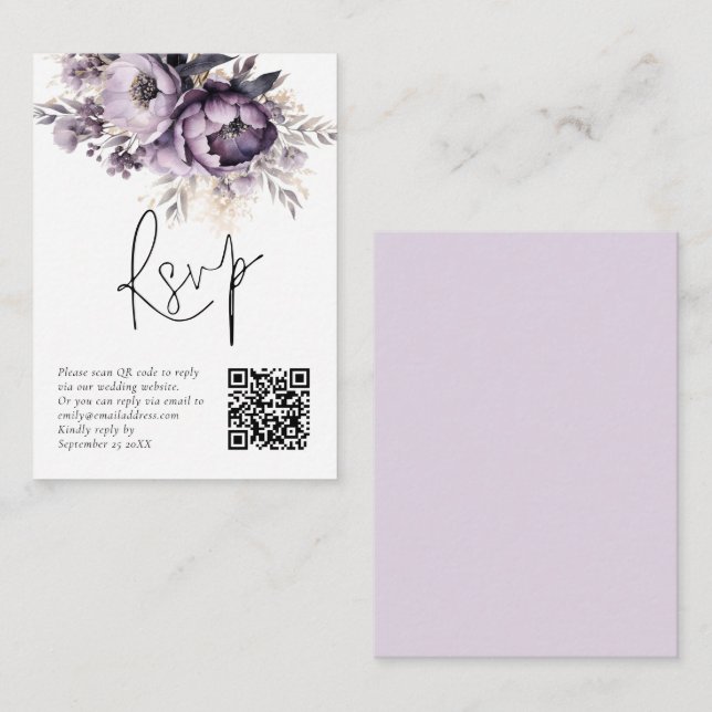 Lilac Florales violettes QR Code Mariage Carte RSV (Devant / Derrière)