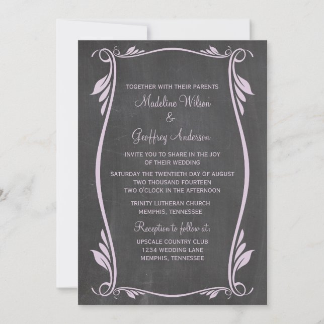 Lilac Flourish Chalkboard Mariage Invitation (Devant)