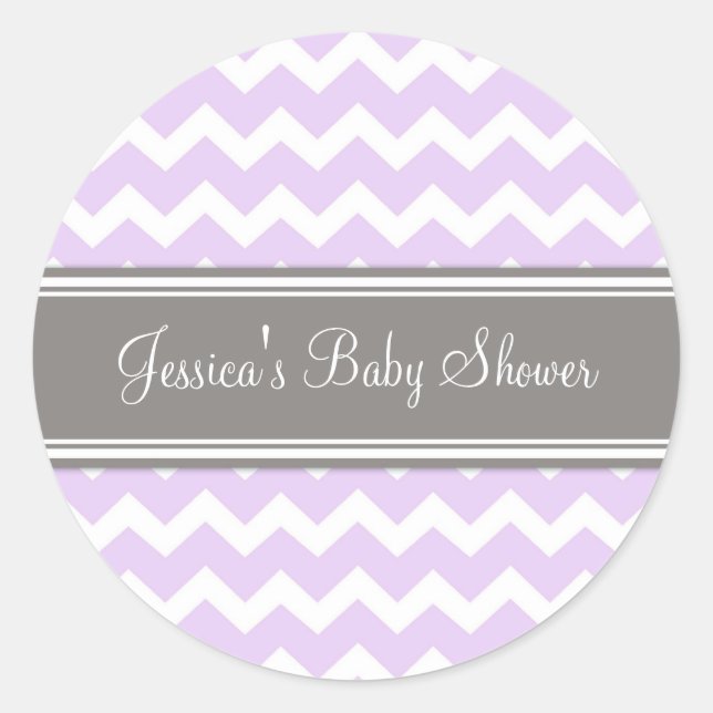 Lilac Grey Chevron Baby shower Favoriser Stickers (Devant)