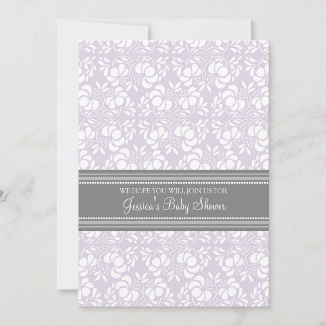 Lilac Grey Damask Invitations Personnalisées De Do (Devant)
