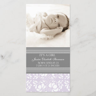 Lilac Grey Modèle Nouveau Faire-part de naissance 
