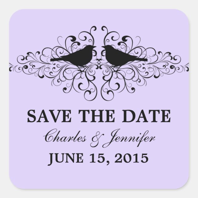 Lilac Inséparable Swirls Save the Date Stickers (Devant)