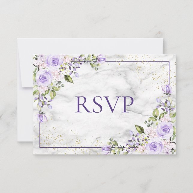 Lilac Lavender Marbre Or Mariage Floral RSVP (Devant)