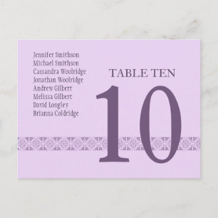 LILAC & LAVENDER Numéro de table Carte Réception