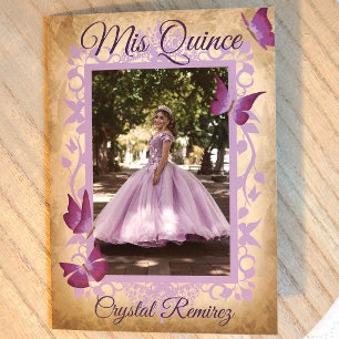 Lilac Papillons pourpres Quinceanera Invitation