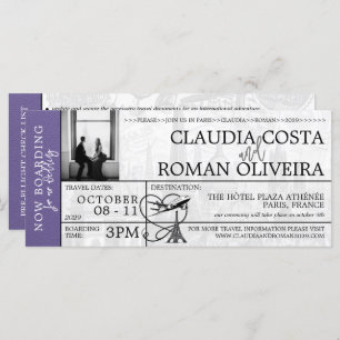 Lilac Paris Mariage Boarding Pass Invitation